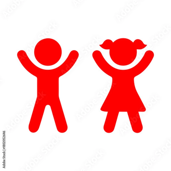 Obraz icon of a boy and girl happily raising their hands
