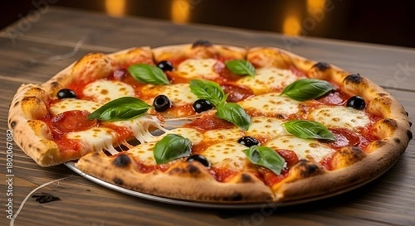 Fototapeta Lasagna with Basil on Plate