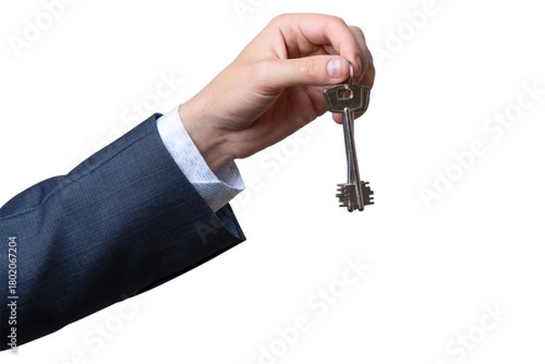 Fototapeta Hand holds out a key against a transparent background for symbolizing access and opportunity