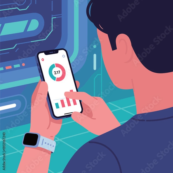 Fototapeta Mobile Data Analysis and Technology Interaction