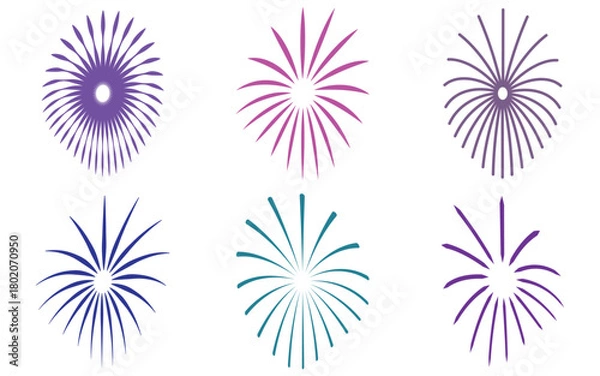 Obraz Firework & Sparkler Icon Set – Celebration, Starburst, and Confetti Vector Collection