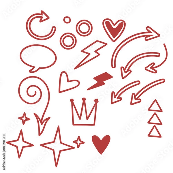 Obraz Hand-Drawn Red Doodle Elements Vector Set