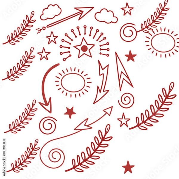 Obraz Hand-Drawn Red Doodle Elements Vector Set