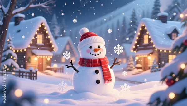 Obraz Winter snowman 3D Christmas New Year heavy snow solar term scene illustration
