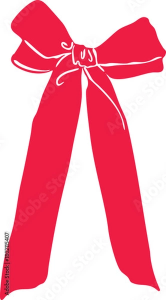 Obraz Minimalist long ribbon bow line art illustration — elegant Christmas decoration with extended tails, simple Scandinavian holiday graphic, modern outline vector for seasonal design projects.