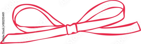 Obraz Minimalist wide ribbon bow line art illustration — elegant Christmas decoration, simple Scandinavian holiday graphic, modern outline vector for seasonal design projects.