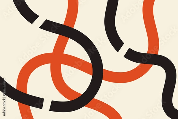 Fototapeta Abstract hand drawn lines background. Modern design template with chaotic curvy elements