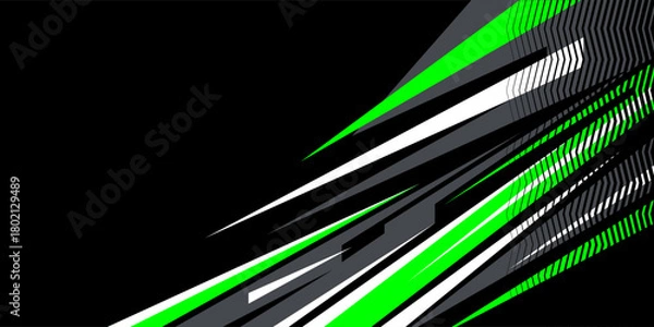 Obraz Modern Green Abstract Racing Stripes Graphic Background with Bold Halftone Elements