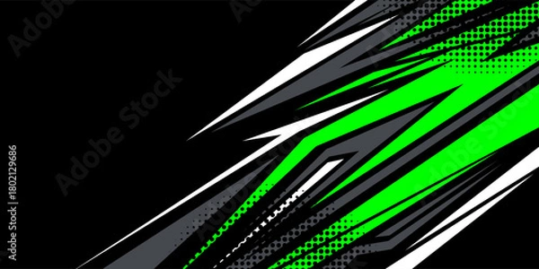 Obraz Modern Green Abstract Racing Stripes Graphic Background with Bold Halftone Elements