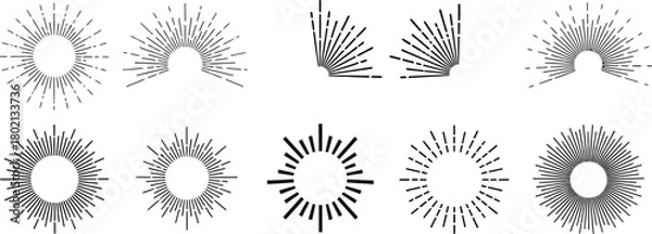 Obraz Collection of ornate abstract decorative sunburst and oval shaped black ink designs