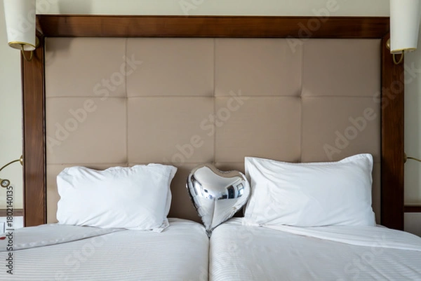 Obraz Sousse, Tunisia A hotel bed decorated with hearts.