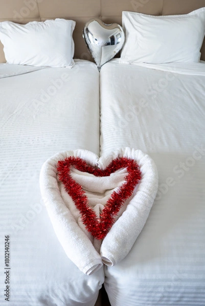 Obraz Sousse, Tunisia A hotel bed decorated with hearts.