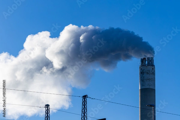 Obraz Stockholm, Sweden Steam coming out of a power plant smokestack on a cold day in winter.