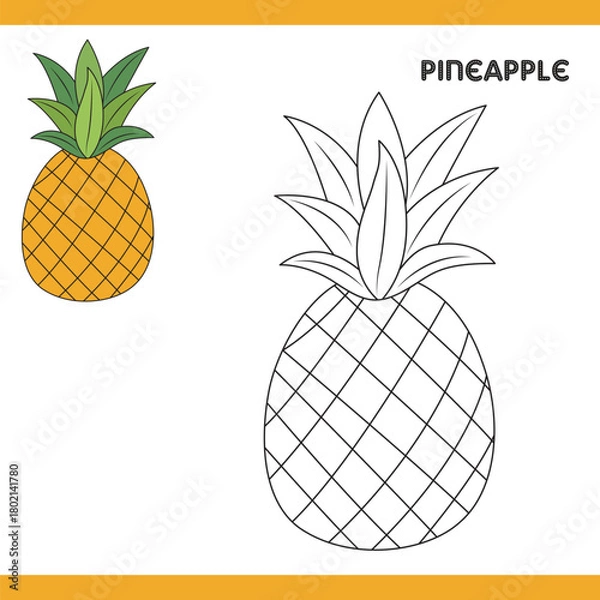 Obraz Pineapple Copy Colour worksheet for kids