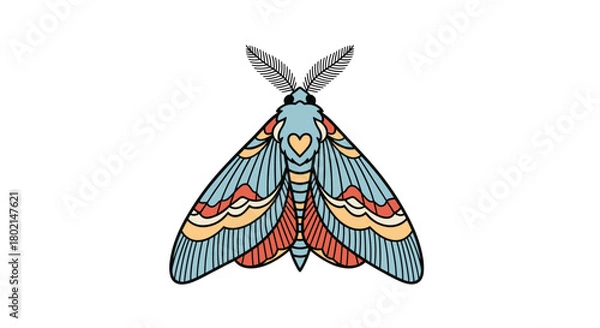 Fototapeta Colorful moth with intricate patterns and a heart shape on its body.