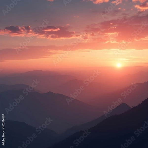 Fototapeta Majestic mountain sunset view, a serene natural beauty concept