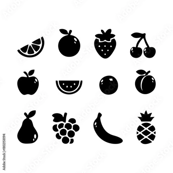 Obraz The fruit vacvtor icon set features a variety of fruit silhouettes.