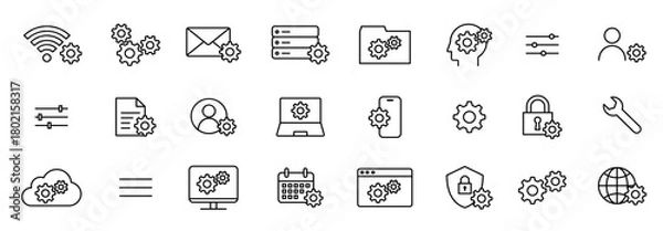 Obraz 設定・setting・セッテイングの編集可能な線画アイコンセット