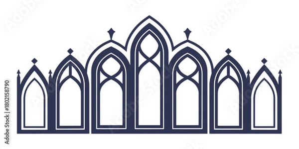 Obraz Gothic cathedral window, an elegant blue vector silhouette of a large gothic church or cathedral window, perfect for historical book covers, wedding invitations, religious artwork, and decorative