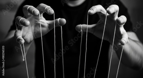 Obraz Puppet Master's Hands Controlling Strings, Manipulation, Power, Puppeteer