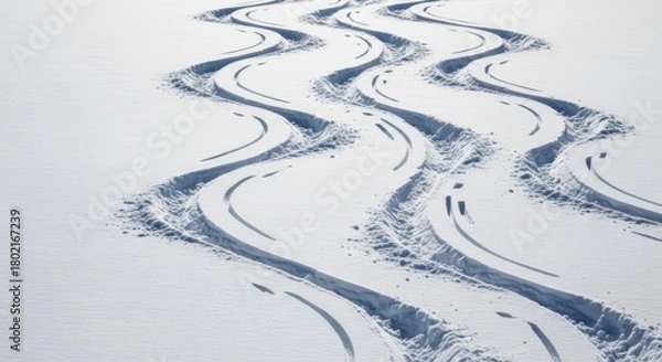 Obraz Winding Ski Tracks on a Snowy Slope, Winter, Mountain, Downhill
