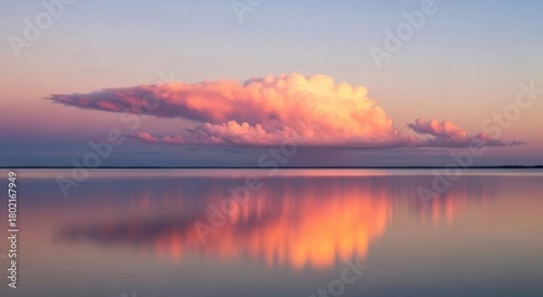 Obraz Serene Sunset Reflection Over Calm Water, Twilight, Sky, Clouds