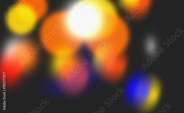 Fototapeta Abstract colorful blurred lights on a dark background with retro noisy texture