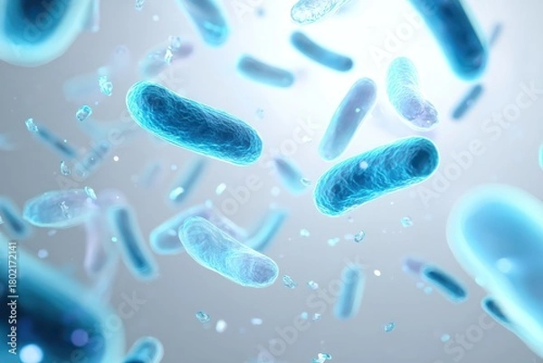 Obraz Futuristic holographic germs floating in empty air with a clean minimal medical tech look