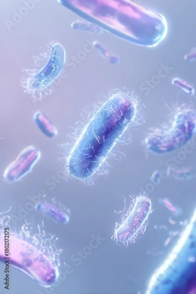 Obraz Futuristic holographic germs floating in empty air with a clean minimal medical tech look