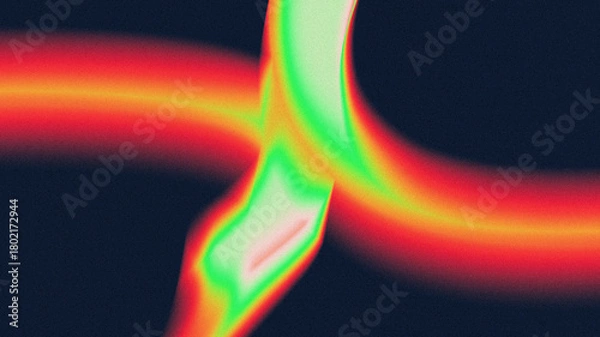 Fototapeta Vibrant wavy light glowing red and green energy art with grainy texture