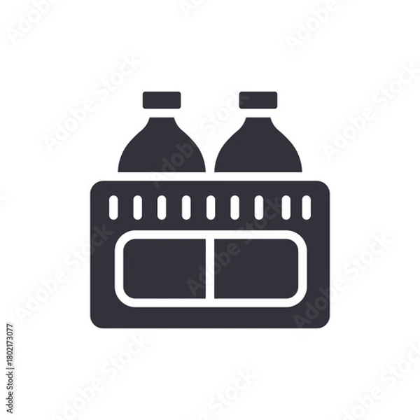 Obraz Bottles In A Crate Beverage Package Flat Design Icon