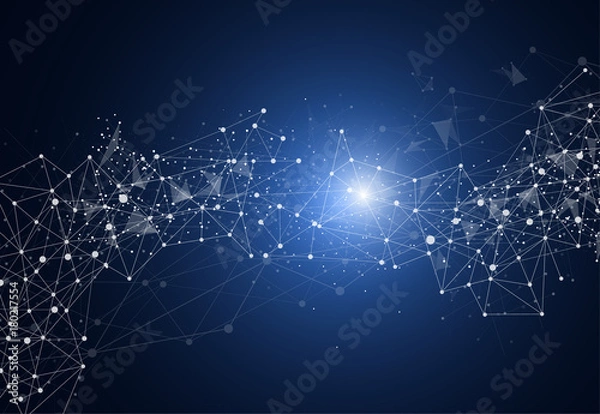 Fototapeta Abstract Polygonal Space Background with Connecting Dots and Lines