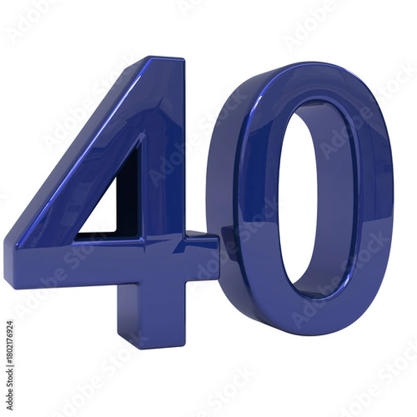 Fototapeta Glossy royal blue three-dimensional number forty, digitally rendered as an isolated and prominent numerical object