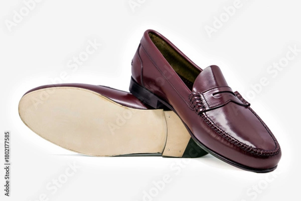 Obraz Classic leather shoes in a white background. Moccasins