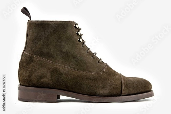 Obraz Classic leather shoes in a white background.  Classic brown suede boots.