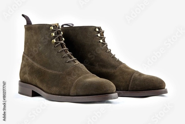 Obraz Classic leather shoes in a white background.  Classic brown suede boots.