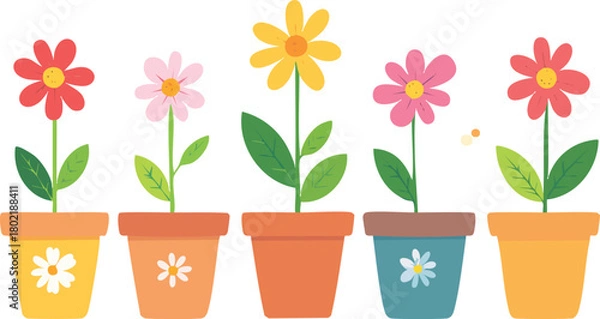 Fototapeta Flower Pot with a Single Determined Flower Rising Above Others, Symbolizing Growth, Resilience, and Determination