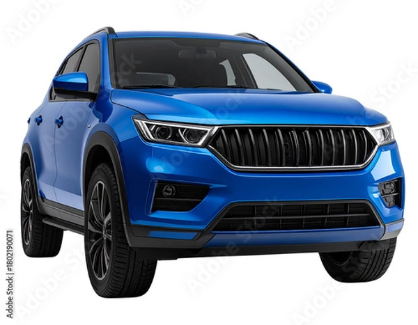 Obraz Low-Angle Front-Right View of Blue SUV, Isolated on Transparent Background