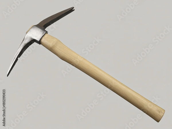 Fototapeta Rugged pickaxe with sharp metal head and smooth wooden handle, ready for excavation and construction projects