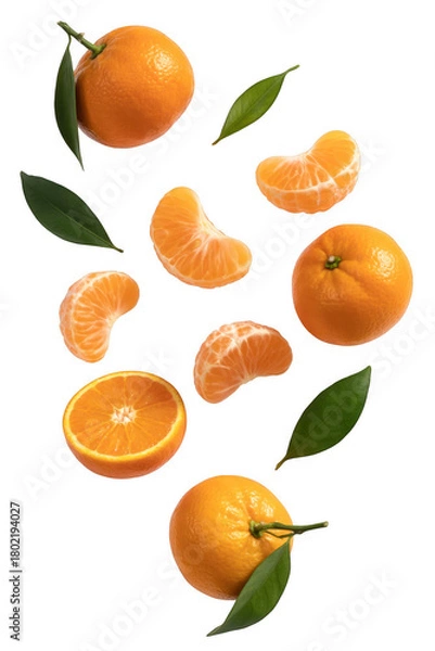 Fototapeta Orange citrus fruits and segments isolated on a transparent background