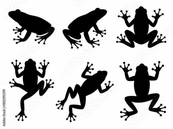 Fototapeta Dynamic frog silhouettes leap and crawl in various poses, perfect for nature and science themes