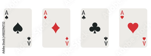 Fototapeta Set of all four suits of aces playing cards including hearts, diamonds, clubs and spades in vector, perfect for poker illustrations, casino graphics, card game designs, and gambling artwork projects.