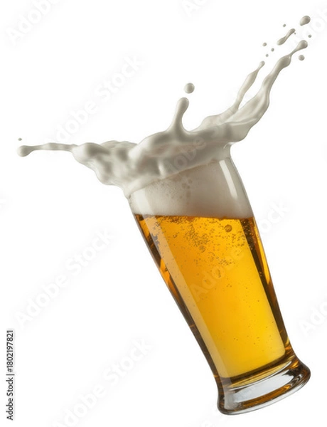 Fototapeta Golden beer splash isolated on a transparent background