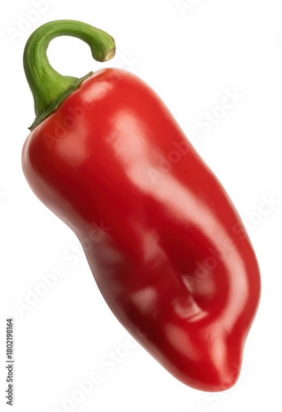 Fototapeta Vibrant red pepper with green stem isolated on a transparent background