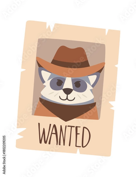 Obraz Raccoon bandit wanted poster design