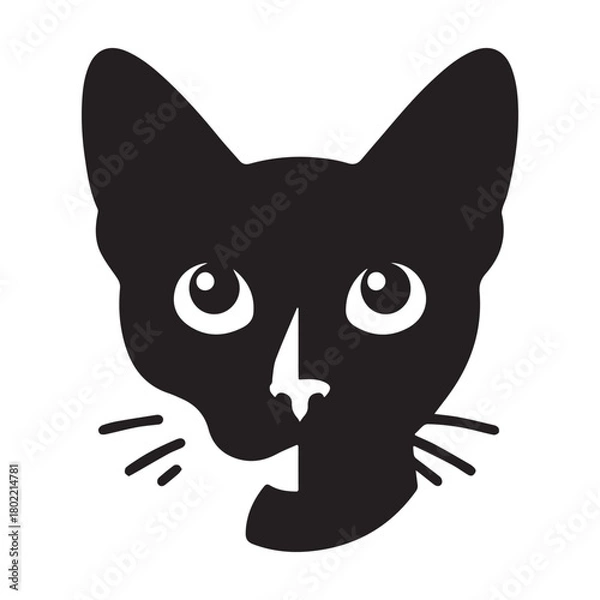 Obraz Black cat face silhouette with minimalist design and clean lines.