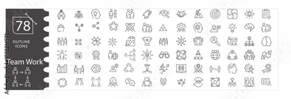 Fototapeta Teamwork Icon Set , Business Collaboration, Group Management Vectors, Corporate Team, Communication Icons, Leadership, Meeting Office Symbols, Business Teamwork Illustration Pack Cooperation, 