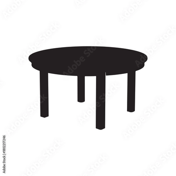 Fototapeta Round wooden table silhouette vector flat illustration design on white background