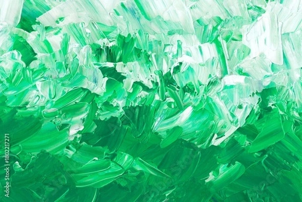 Fototapeta Stunning abstract painting of vibrant green and white brushstrokes creates a modern, refreshing, and organic design perfect for backgrounds and textures