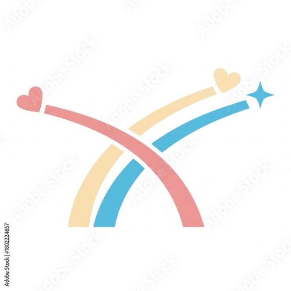 Obraz Pastel Rainbows with Hearts and Stars Create a Magical Feeling, Perfect for Children's Designs and Dreamy Projects, Vector Origin Offers High Scalability